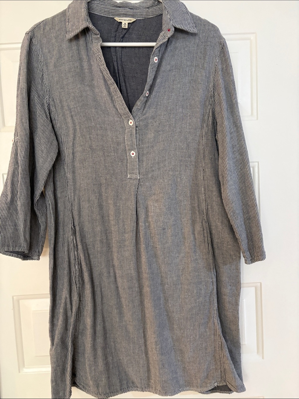Max Studio Gray Striped Tunic Top